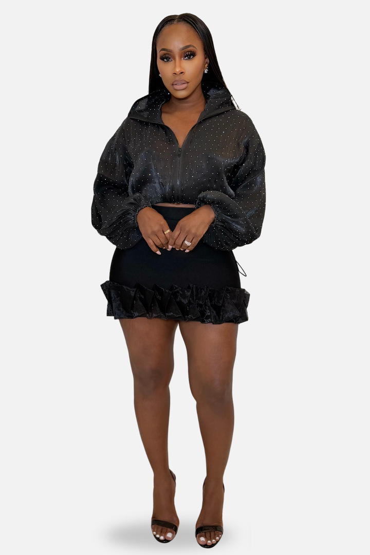 Midnight Sparkle Cropped Jacket [Black]