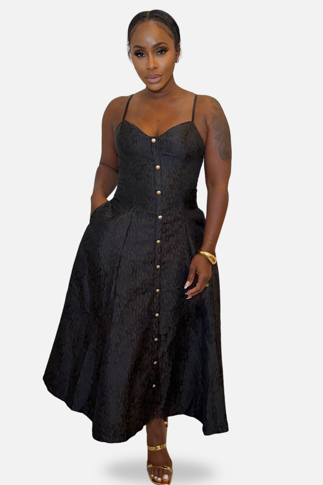 The Élise Jacquard Midi Dress [Black]