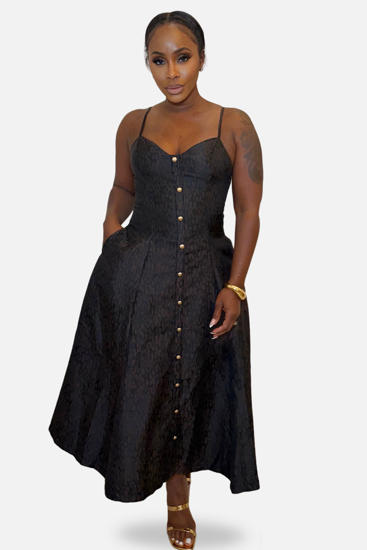 The Élise Jacquard Midi Dress [Black]