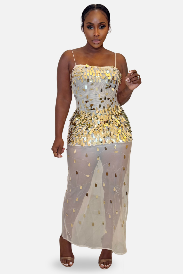 The Golden Hour Sequin Maxi Dress [Champagne Gold]