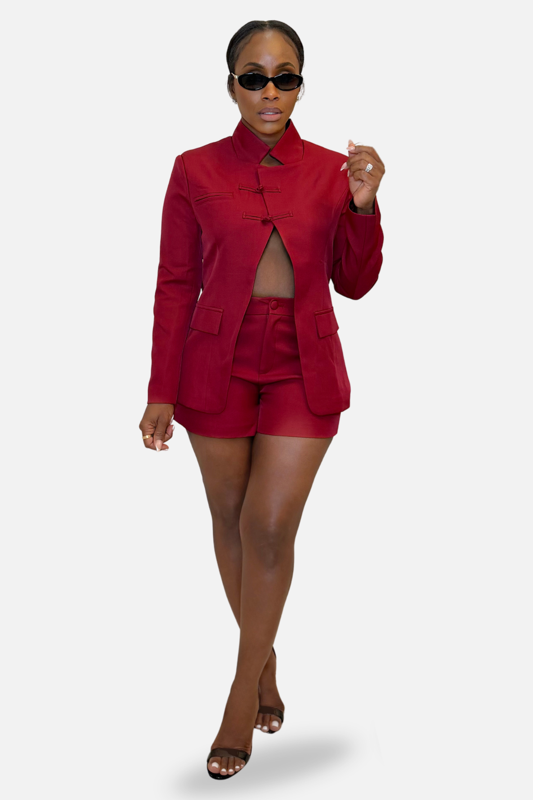 The Dynasty Tailored Blazer Short Set [Burgundy]