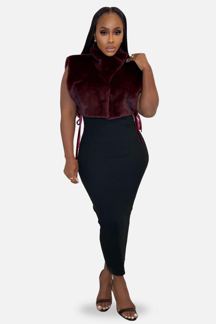 Bordeaux Luxe Faux Fur Cropped Vest [Burgundy]