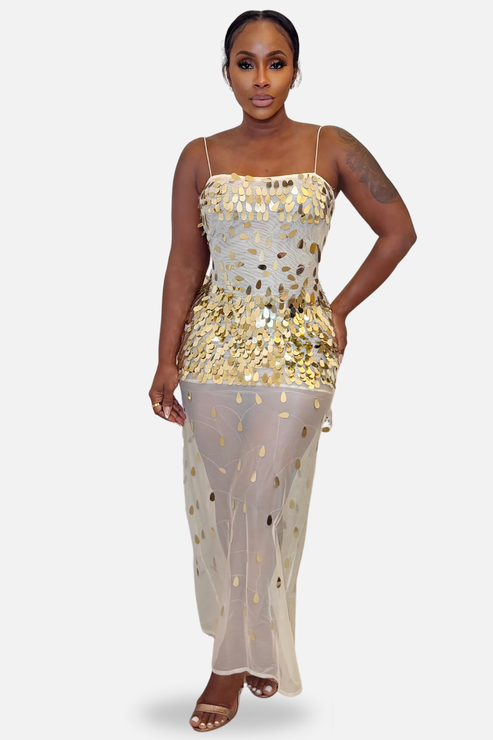 The Golden Hour Sequin Maxi Dress [Champagne Gold]