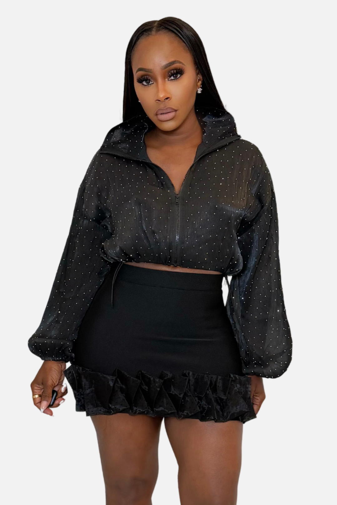 Midnight Ruffle Mini Skirt [Black]