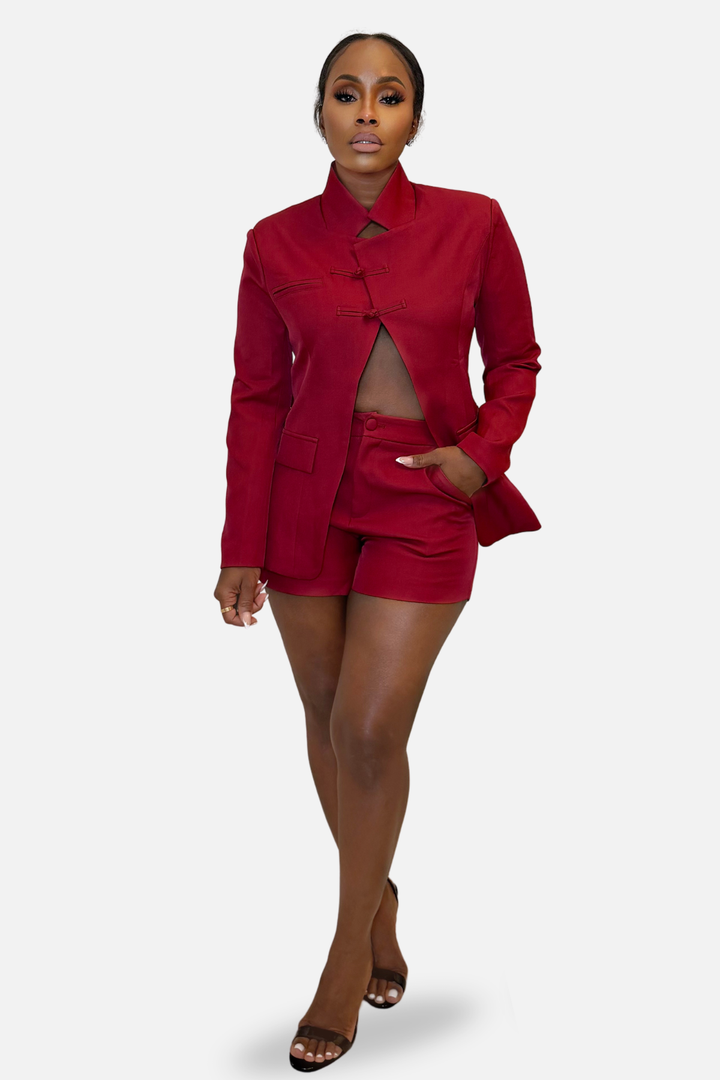 The Dynasty Tailored Blazer Short Set [Burgundy]