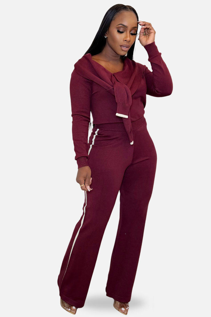 Bordeaux Chic Knit Two-Piece Set [Burgundy]
