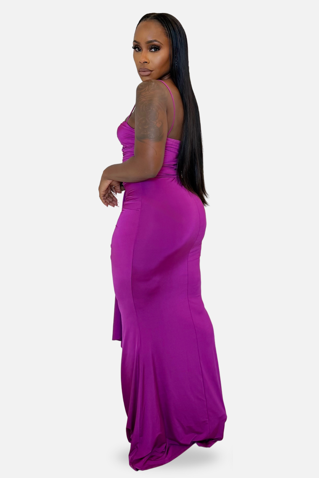 Fuchsia Allure Ruched Maxi Dress [Fuschia]