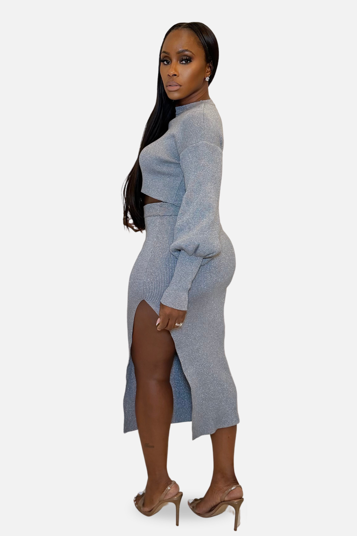 Silver Muse Knit Skirt Set [Silver]