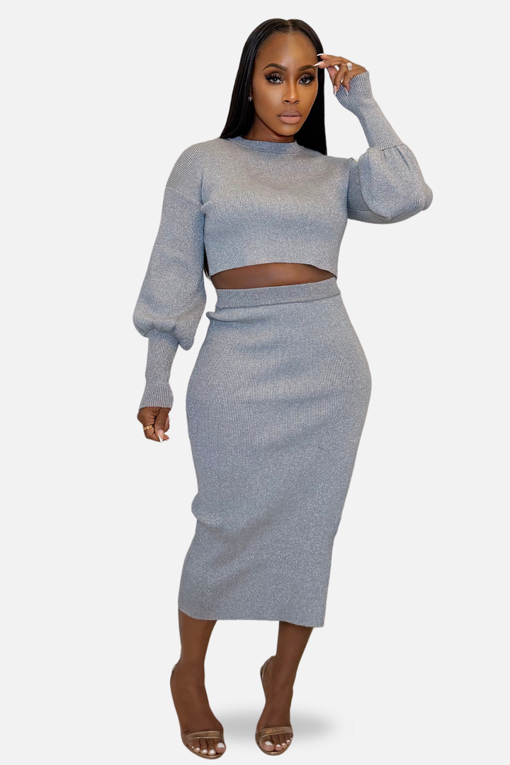 Silver Muse Knit Skirt Set [Silver]