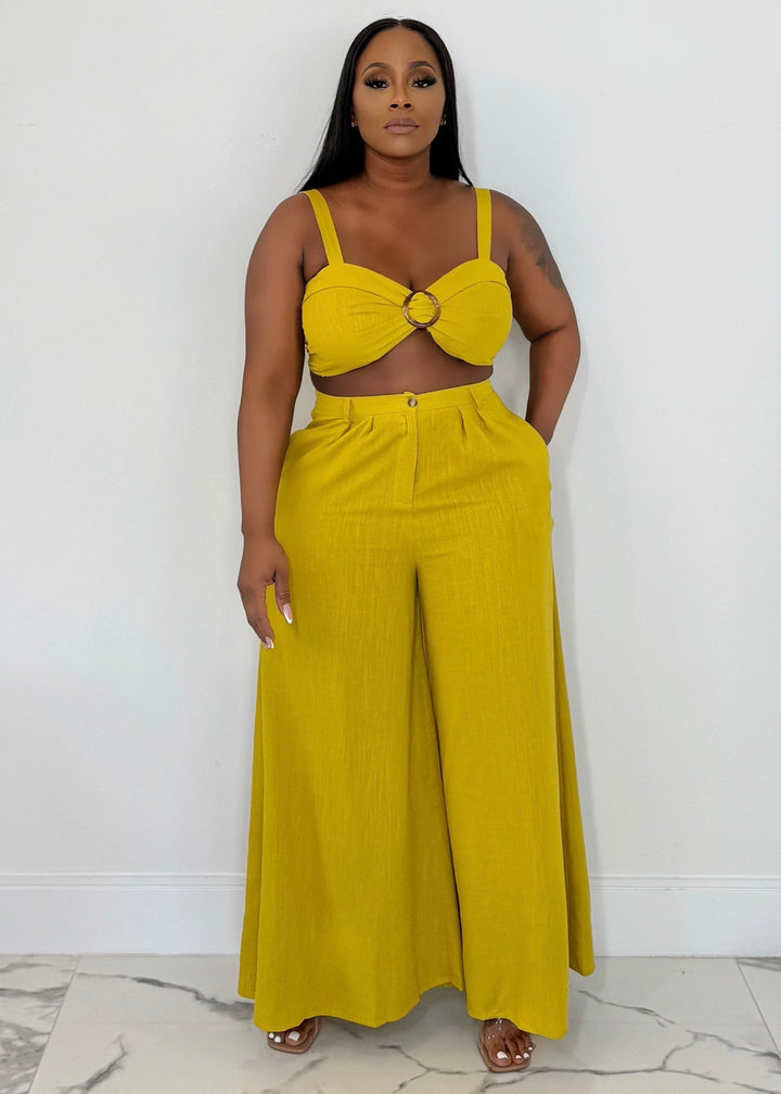 Keep It Edgy Pant & Bra Set (Mustard)