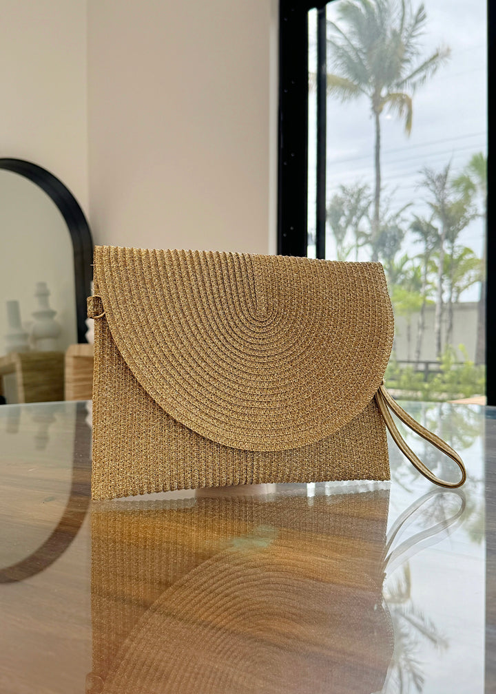 Shimmer Straw Envelope Clutch