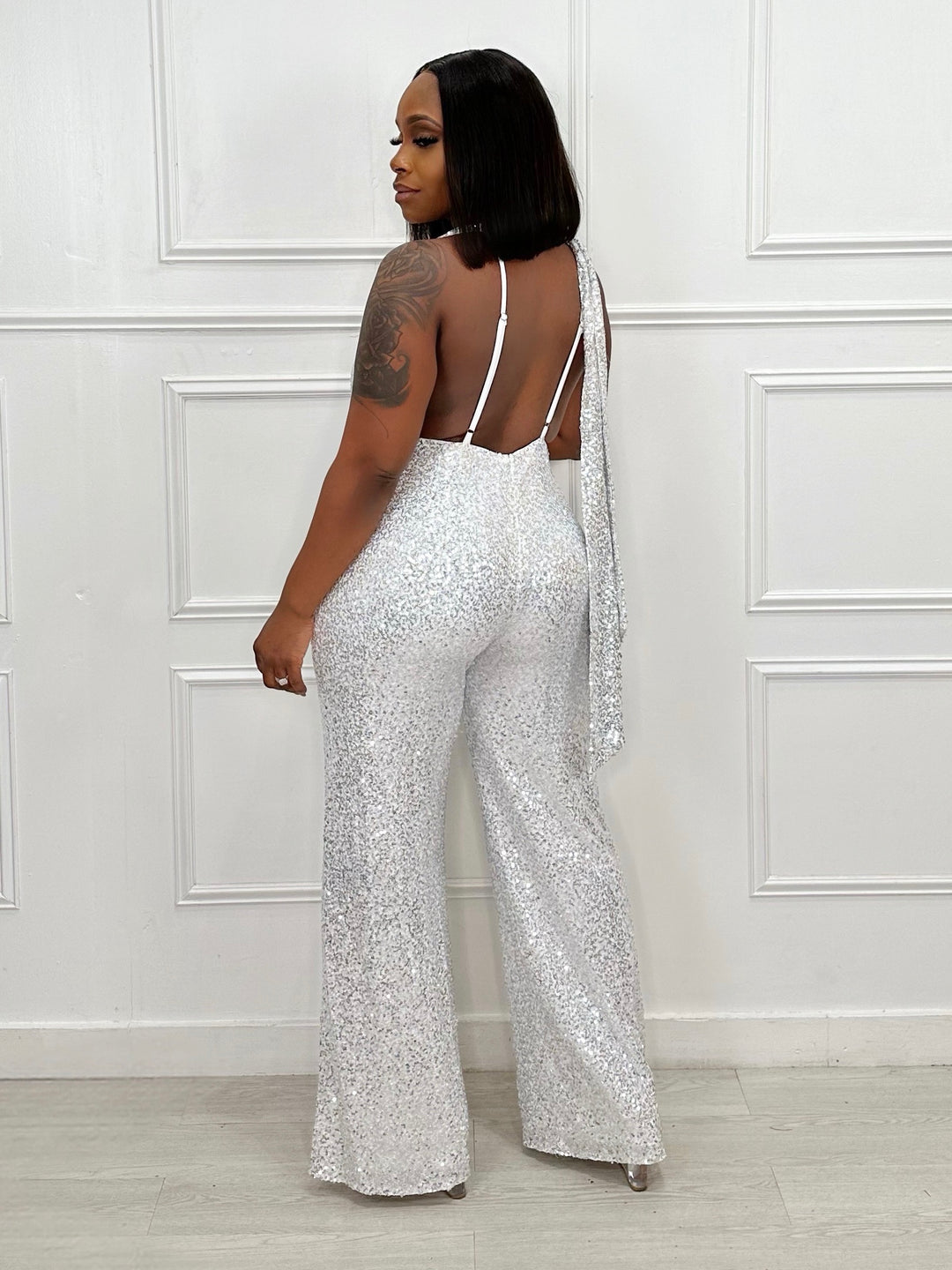 Made To Shine Sequin jumpsuit (White/Silver)