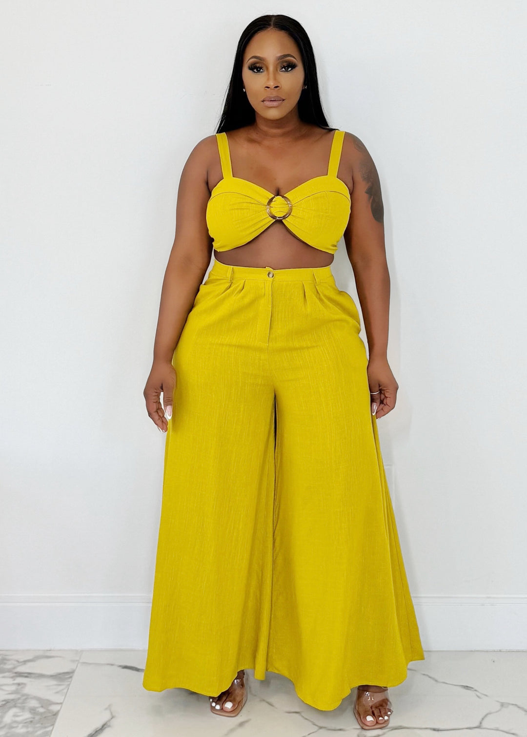 Keep It Edgy Pant & Bra Set (Mustard)