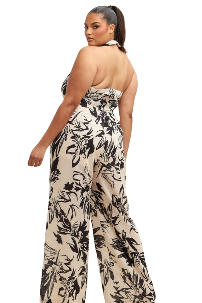 Boho Chic Halter Jumpsuit (Black & Ivory)