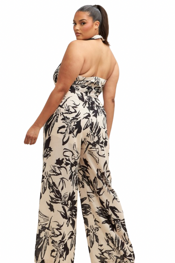 Boho Chic Halter Jumpsuit (Black & Ivory)