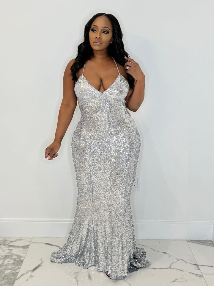 In The Spotlight Sequin Mermaid Gown(Silver)