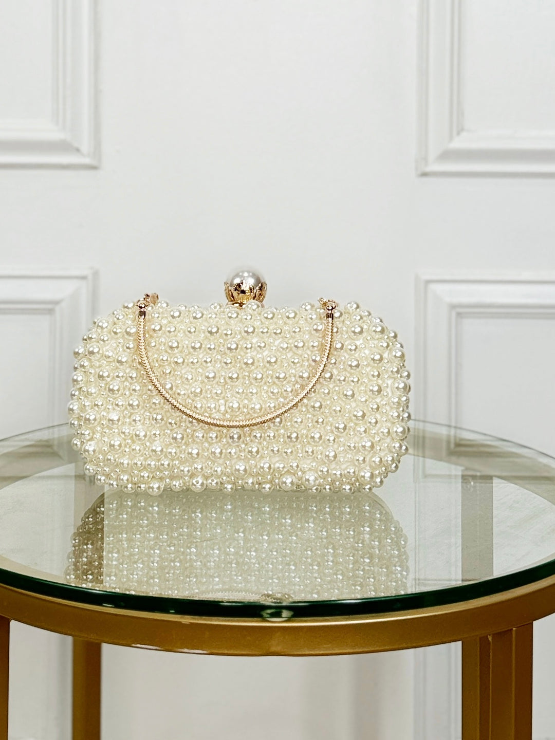 Pearl Clutch With Gold Handle