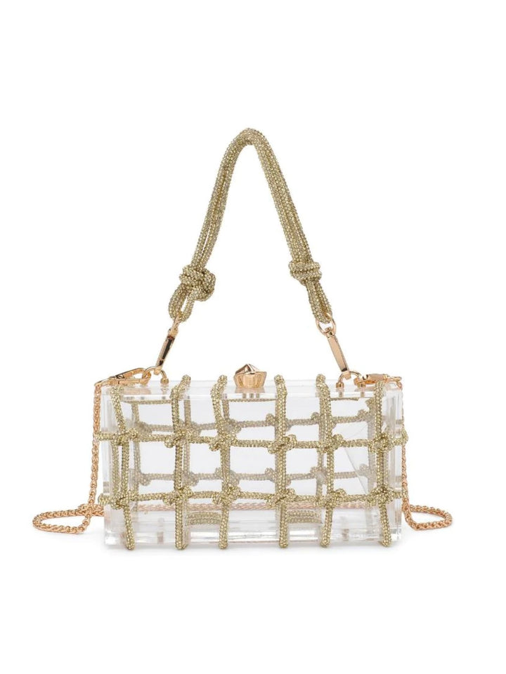 Mavis Sparkle Gold Rope & Clear Clutch