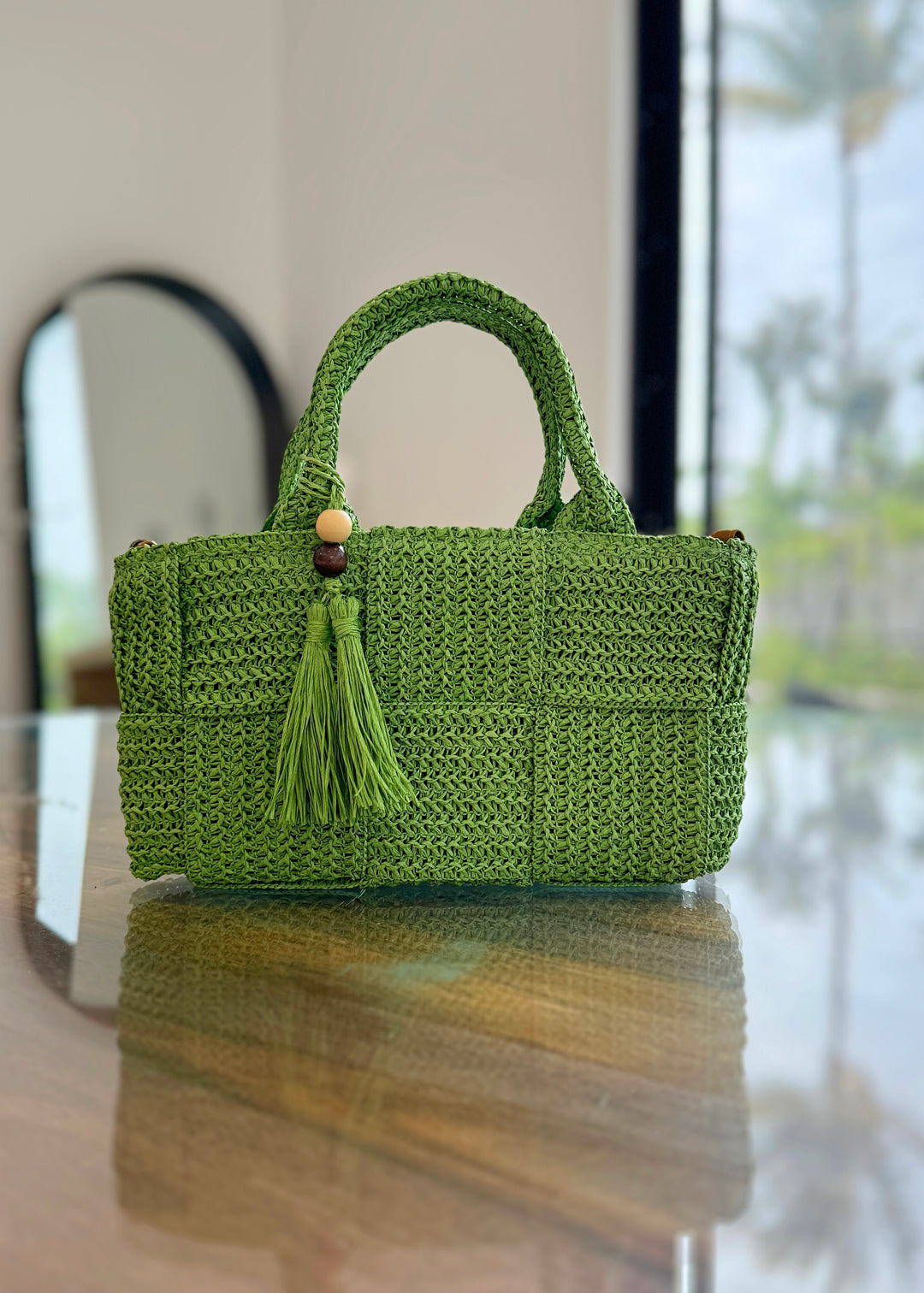 Lap Over Pattern Square Handle Handbag