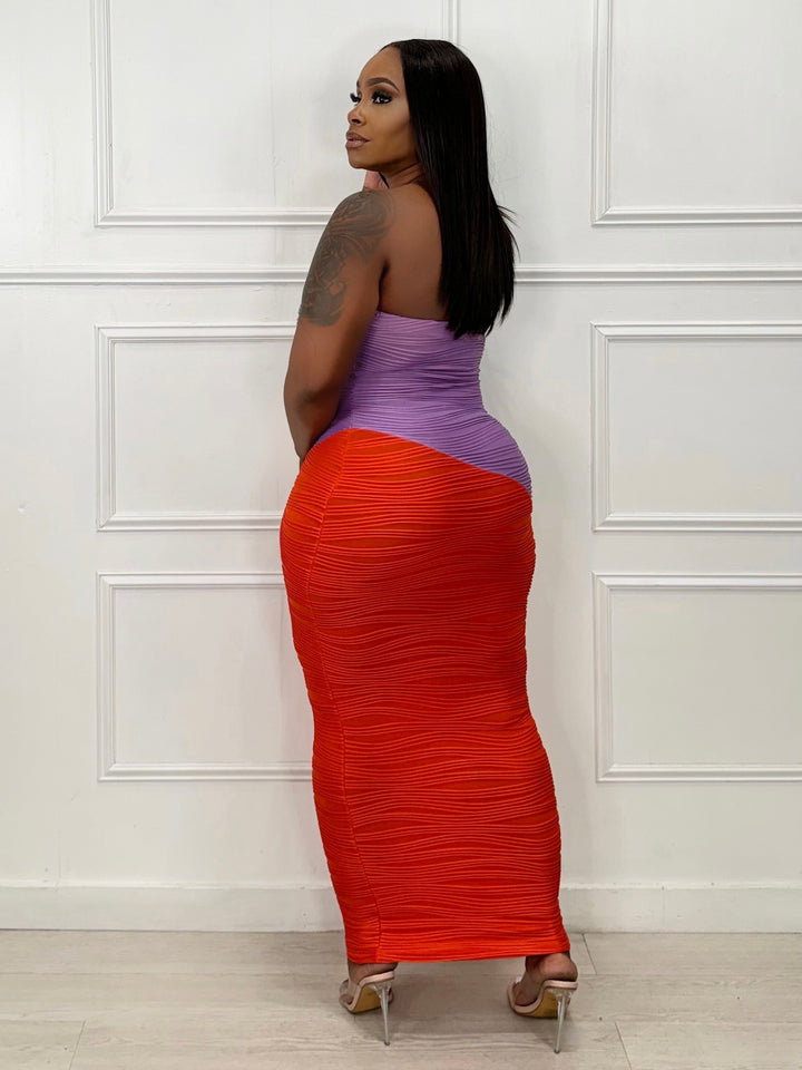 Top Tier Tube Color Block Maxi BodyCon Dress (Purple/Orange)