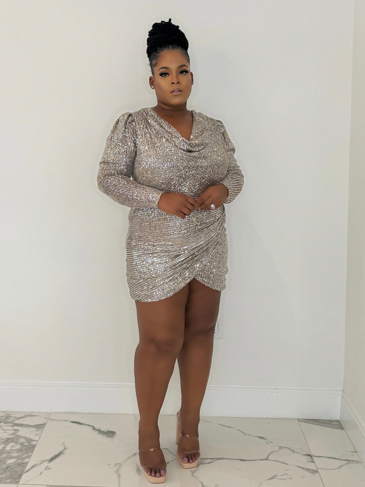 Do I have Your Attention Sequin Mini Dress (PLUS) (Silver/Nude)