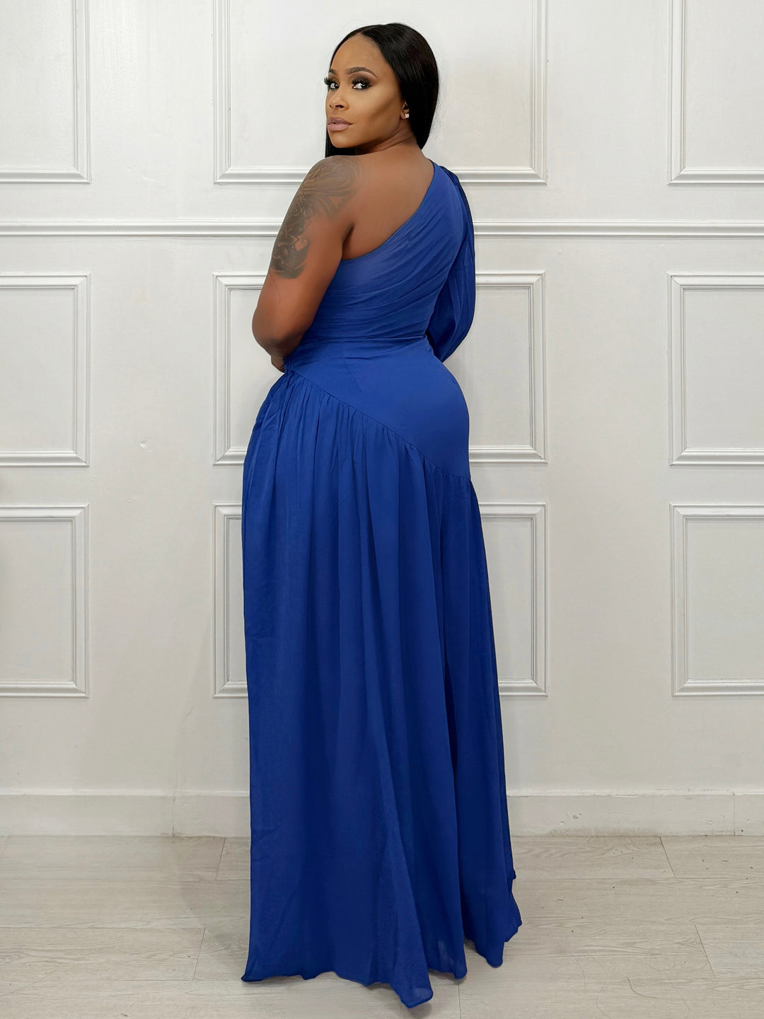 Top Trend One Sleeve & Slit Maxi Dress (Royal Blue)