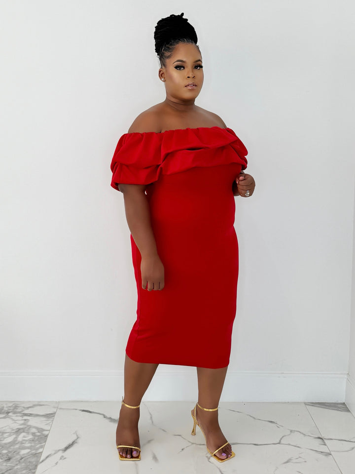 Lady In Red Ruffle Off The Shoulder Dress (Red)