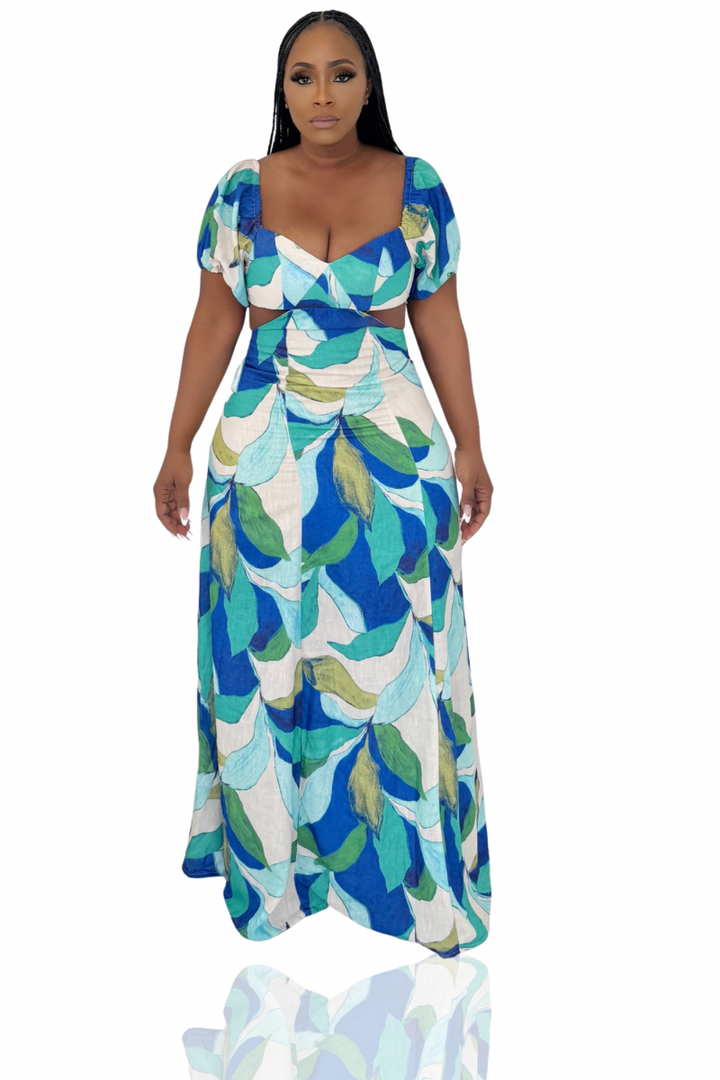 Abstract Obsession Cut Out Sides Maxi (Blue Multi)