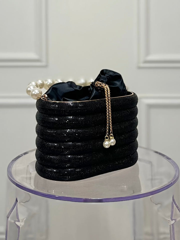 Sparkle Pretty Pearl Handle Clutch (Black)