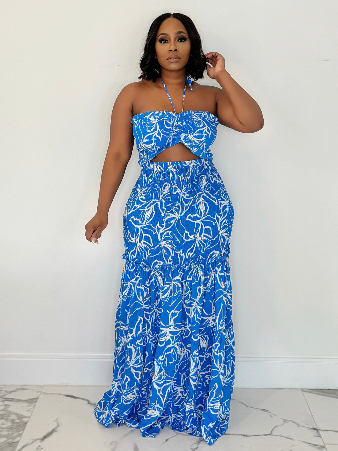 Fit For Vacay Maxi Dress (Blue/Ivory)