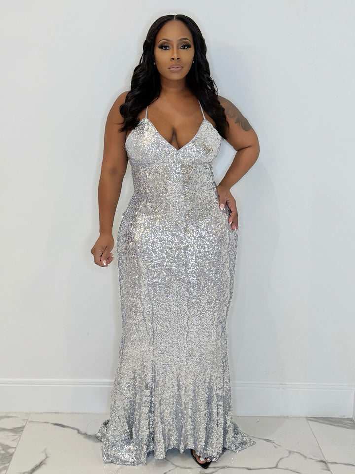 In The Spotlight Sequin Mermaid Gown(Silver)