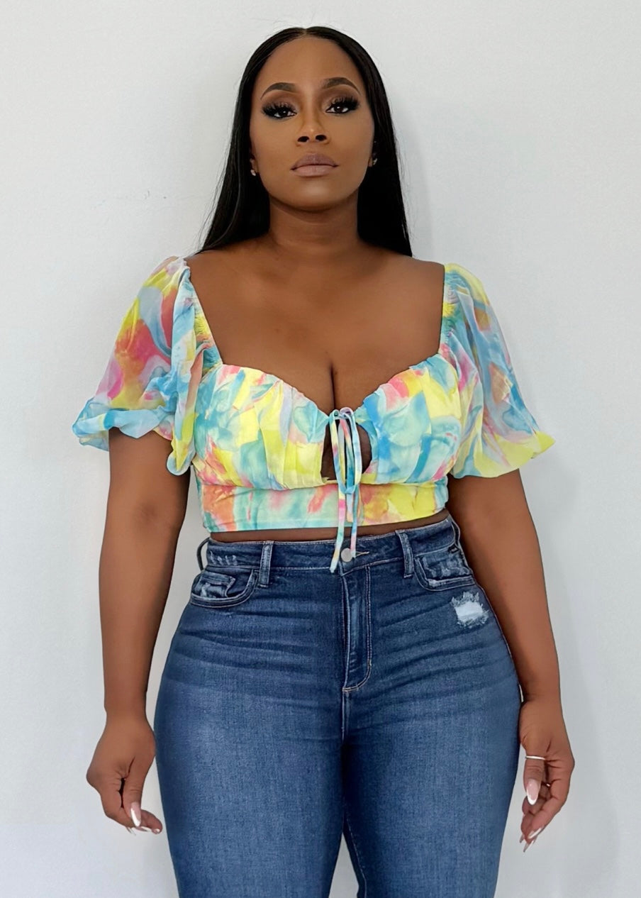 Simple Pleasure Floral Crop Top (Yellow/Blue)