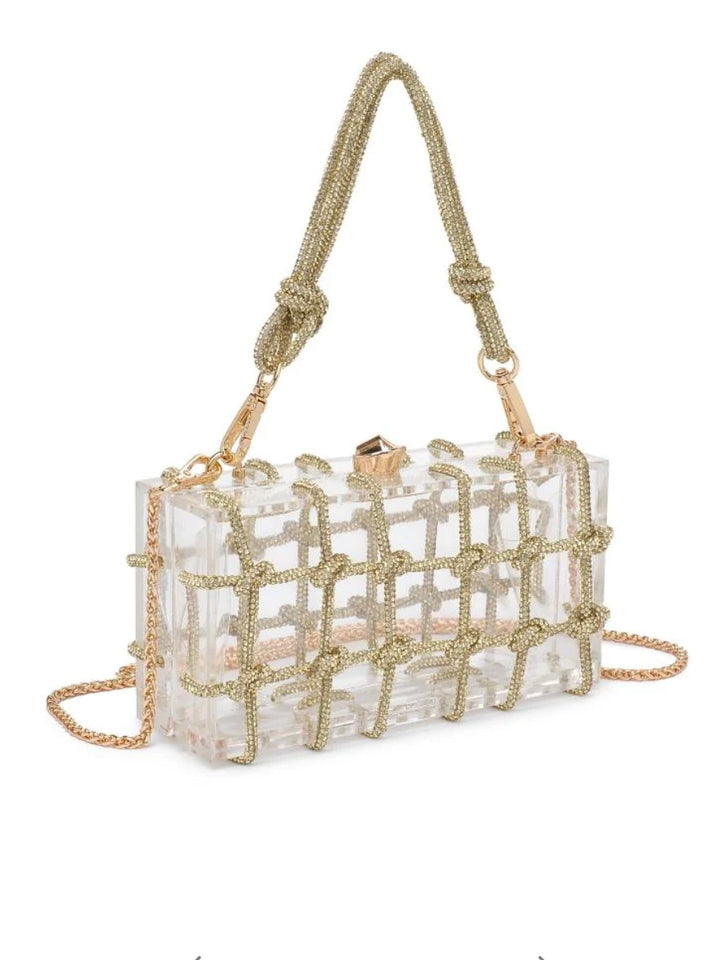 Mavis Sparkle Gold Rope & Clear Clutch