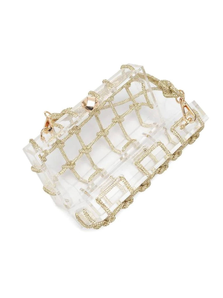 Mavis Sparkle Gold Rope & Clear Clutch