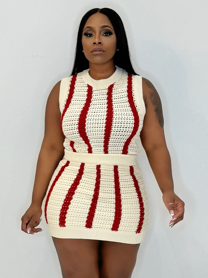 Pretty Haute Crochet Mini Skirt Set (Red/Cream)
