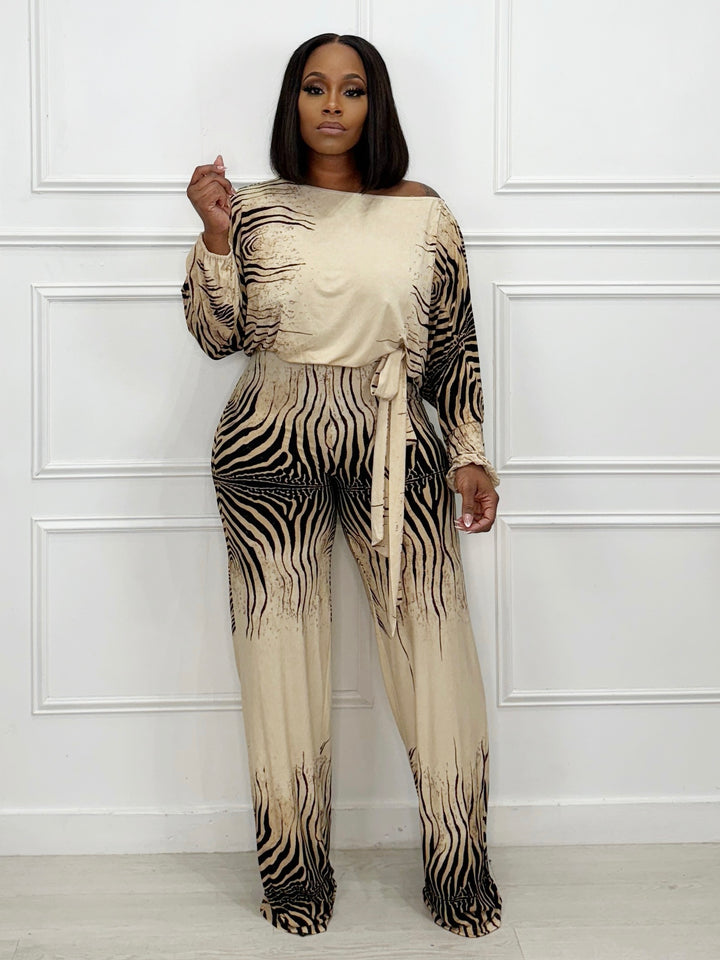 Come My Way Zebra Print Jumpsuit (Brown/Black)