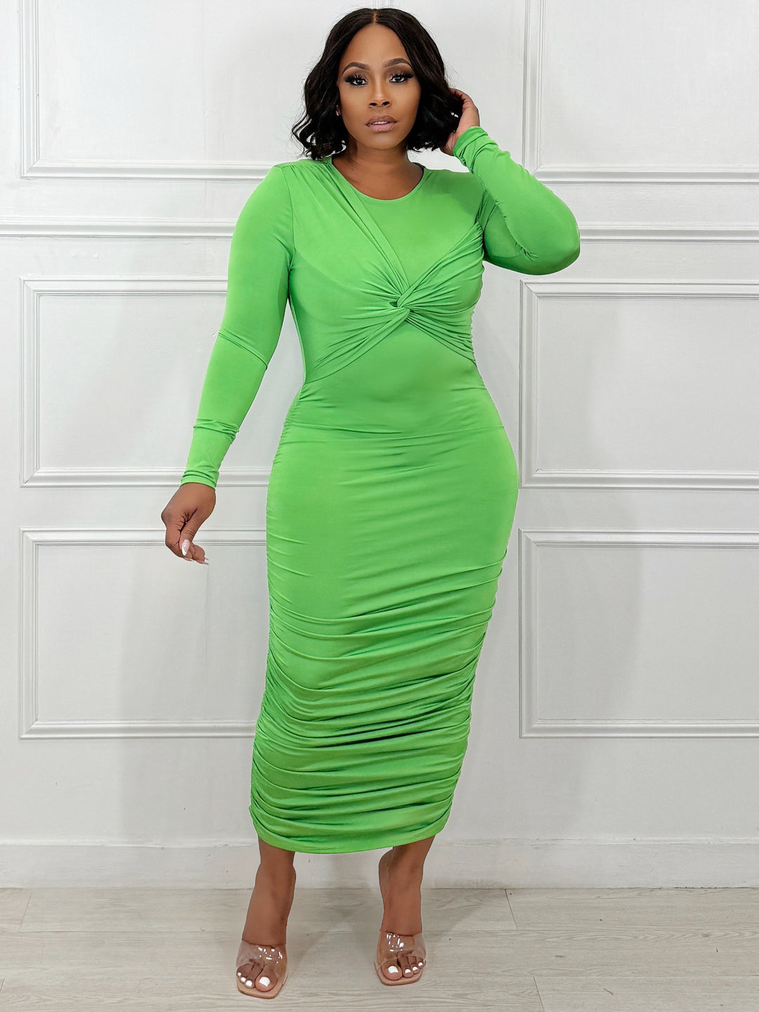 Look Twice Long Sleeve BodyCon Dress (Bright Green)