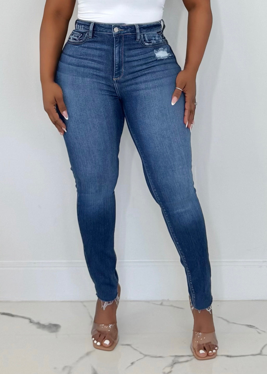 High Waisted Fray Hem Denim