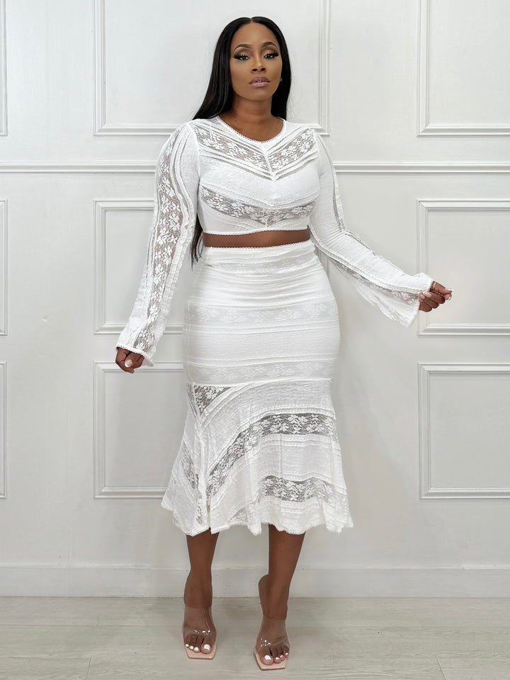 All For You Lace Crop & Skirt Set (White)