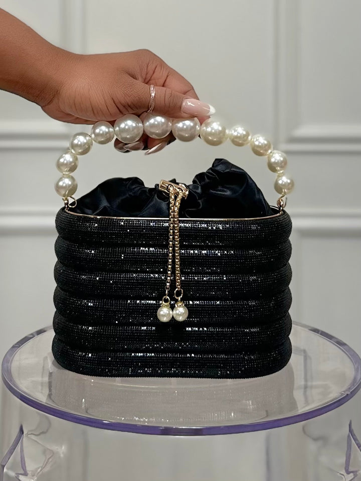 Sparkle Pretty Pearl Handle Clutch (Black)