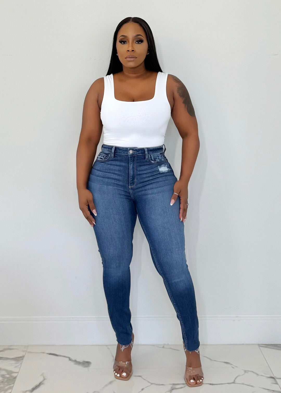 High Waisted Fray Hem Denim