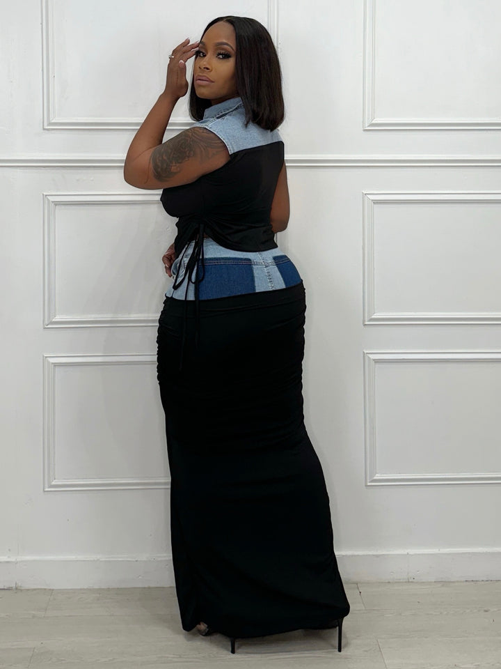 Denim Vibes Skirt Set (Black/Denim)