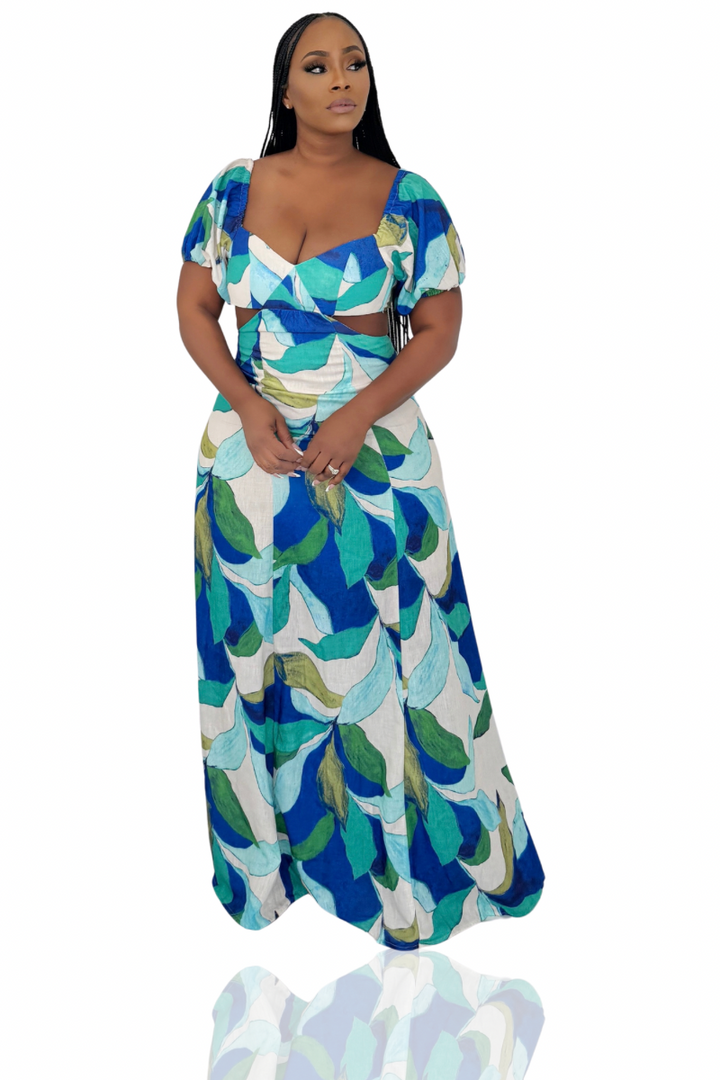 Abstract Obsession Cut Out Sides Maxi (Blue Multi)