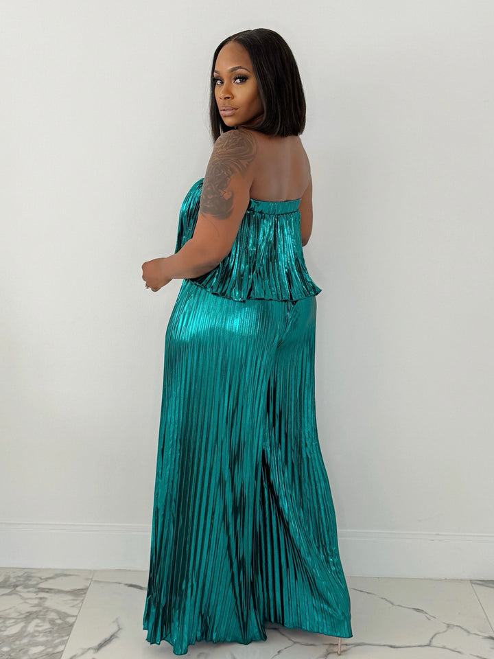 You Complete Me Metallic Tube Jumpsuit (Teal)