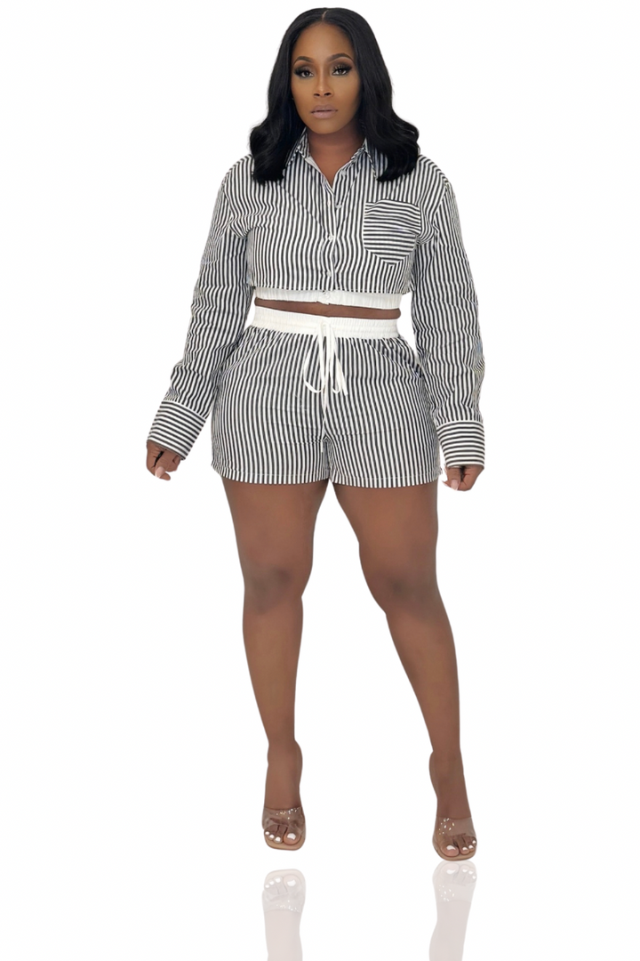 Better In Stripes Short Pant Set (Black & White)