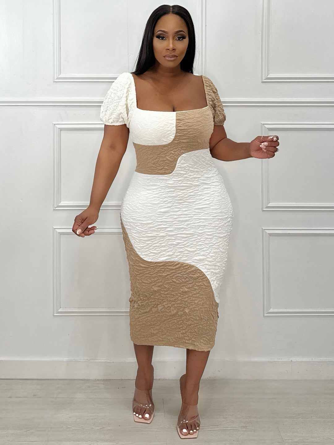 Making Waves Abstract Dress (Nude & White)