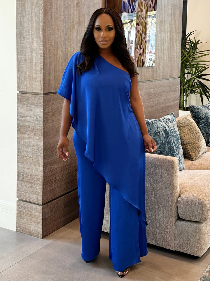 All For This Drape One Shoulder Jumpsuit (Royal Blue)