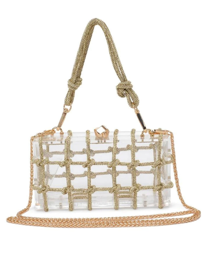 Mavis Sparkle Gold Rope & Clear Clutch