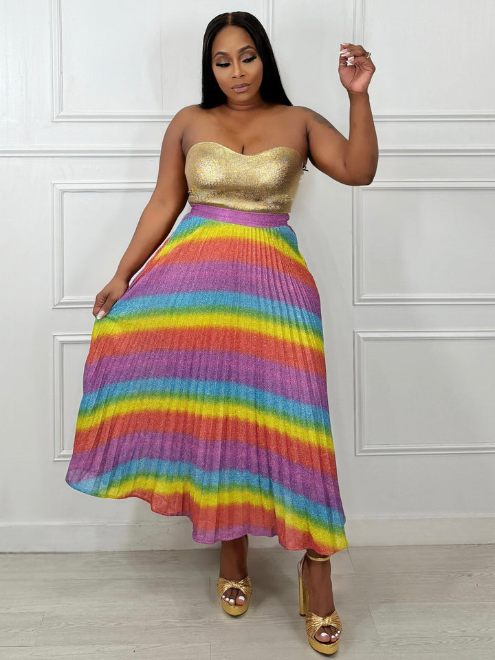 Taste The Rainbow Pleaded Midi Skirt(Multi)