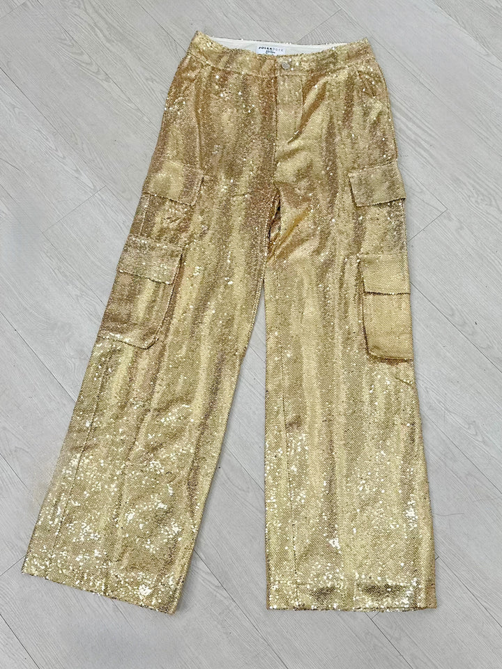 High Waist Sequin Cargo Pants (Gold)